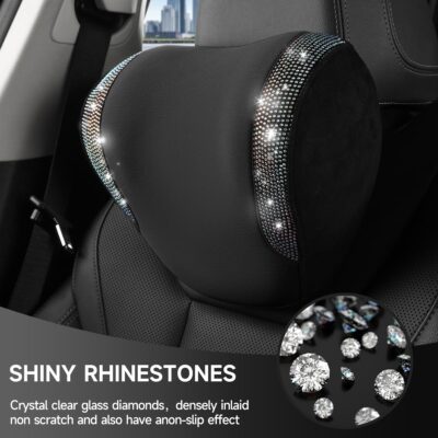 2 Pack Diamond Car Neck Pillow for Women, Memory Foam Neck Pillow for Chair for Lower Back Pain Relief, Car Headrest Pillow with Adjustable Strap, Comfort Softness Neck Support Pillow(Black) - Image 4