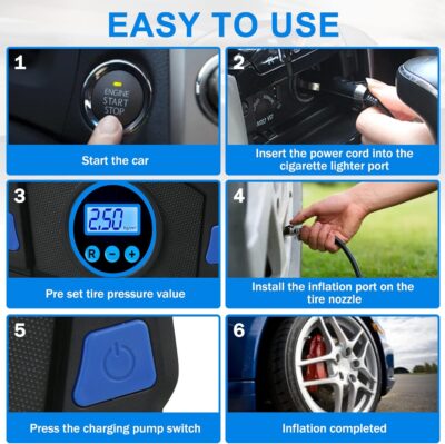 Tire Repair Kit, Tire Inflator Portable Air Compressor, Heavy Duty Flat Tire Repair Kit With 12V Air Pump For SVU, Car, Motorcycle, Truck, RV And Other Tire Repair - Image 4