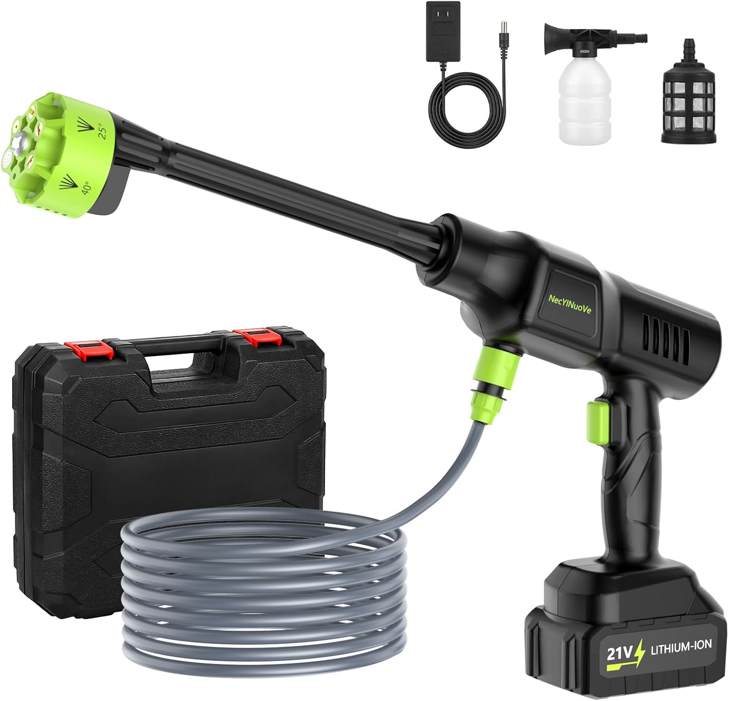 71e11EKwN9L._AC_SL1500_.jpg Cordless Pressure Washer 260W,Portable Electric Power Washer with 6-in-1 Nozzle,700PSI High-Pressure Handheld Washer for Car Floor Yard Patio Garden Fence,10×1200mAh Battery,17FT Hose (L) - Image 1