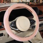 Nappa Leather Pink Steering Wheel Cover, Advanced Microfiber Leather Non-Slip Breathable Fabric, Warm in Winter and Cool in Summer, Universal 15 inch