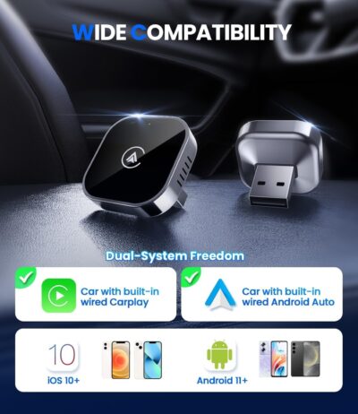 Teeran 2 in 1 Wireless CarPlay and Android Auto Adapter, Easy Setup Plug and Play, Fast Seamless Use Supports 1000+ Cars with Built-in Wired Car Play/Android Auto Compact Sleek Design Car Adapter - Image 8