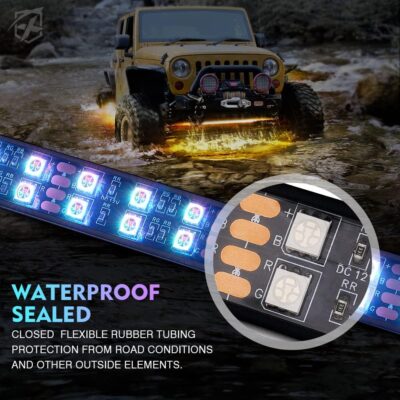 Xprite Double Row RGB LED Car Underglow Bluetooth Lights Strip, 4 PCS Underbody Neon Cars Exterior Glow Light Kit w/APP Control & Wireless Remote, Universal for Vehicles SUV Trucks Pickups Vans - Image 5