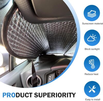 Shakas Car Windshield Sun Shade, Thickened Bubble Heat-insulation Cooling Board, Foldable Interior Anti-aging Protection Sunproof Cover, for Cars Suction Cup installation Privacy Cover (Silver) - Image 5
