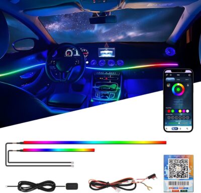 Upgraded Dreamcolor Acrylic Car Interior Lights RGB LED Strip Lights APP Control Zoned Control System 252 Color Modes DIY Fiber Optic Ambient Lighting Kits 2 in 1 Music Car Neon Lights - Image 2