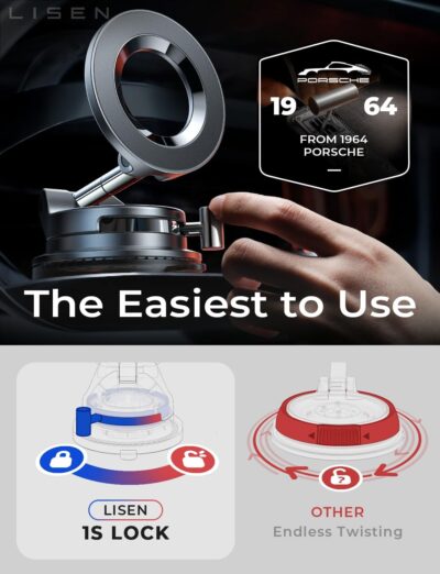 LISEN for Magsafe Car Mount, Phone Holders for Your Car, Magnetic Car Accessories for Women Men Jeep Truck BMW Kits for iPhone 17 Pro Max 16 15 14 13 12, Samsung S26, Black - Image 5