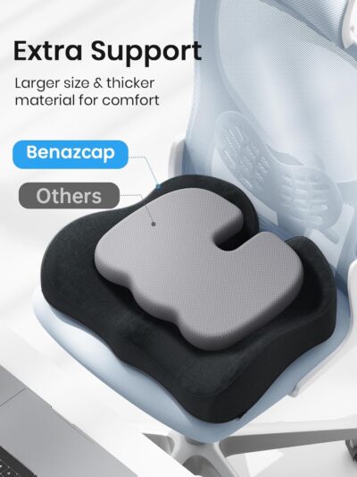 Benazcap Large Memory Foam Office Chair Cushion Seat Pad, Ergonomic Seat Cushion for Sciatica, Tailbone & Back Pain Relief, Car Seat Cushions for Driving - Image 2