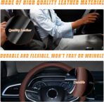 Ziciner Steering Wheel Cover, Soft Leather Premium Durable Elastic Auto Wheel Cover Protector, Stretch Breathable Anti-Slip Lining, Universal 14.5-15 inch Car Interior Accessories (Coffee) - Image 3