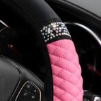 Bling Car Steering Wheel Cover, 15 Inch Rhinestones Soft Leather Elastic Steering Wheel Protector, Sparkly Crystal Diamond for Women Girls, Car Interior Accessories for Most Cars (Pink) - Image 3