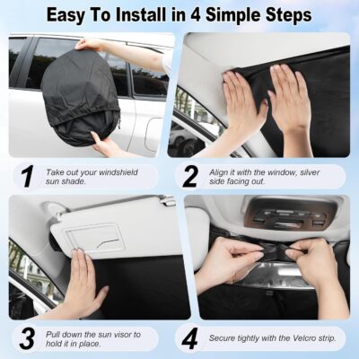 Car Windshield Sunshade Universal Sun Visor Front Window Shades, Foldable Reflective Fits Cars, SUV, Sedan, Interior Car Automotive Accessories for Summer (59" x 33") - Image 4