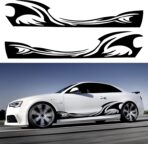 TOMALL 2Pcs 82'' Wave Flame Graphics Car Body Side Stickers Flame Racing Sports Stripe Decals for Car Universal Vinyl Waterproof Decal Decoration Accessories for Truck SUV Off-Road Vehicles (Black)