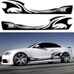 TOMALL 2Pcs 82'' Wave Flame Graphics Car Body Side Stickers Flame Racing Sports Stripe Decals for Car Universal Vinyl Waterproof Decal Decoration Accessories for Truck SUV Off-Road Vehicles (Black)