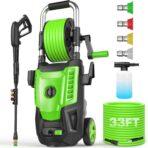 4800PSI Pressure Washer- High Power Washer with 33FT Hose, 4 Nozzles and Foam Cannon, for Home, Cars, Fences, Patio (Green)