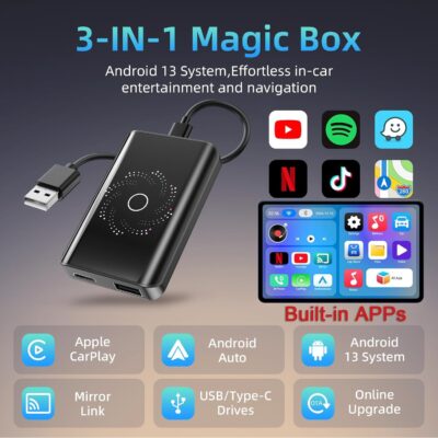 AI Box Wireless CarPlay & Auto Adapter - Plug & Play, Dual-Band WiFi, Bluetooth 5.4, 4K Video Support, Android 13.0 System, Compatible with Factory CarPlay & Android Auto （4GB RAM+32GB ROM） - Image 2