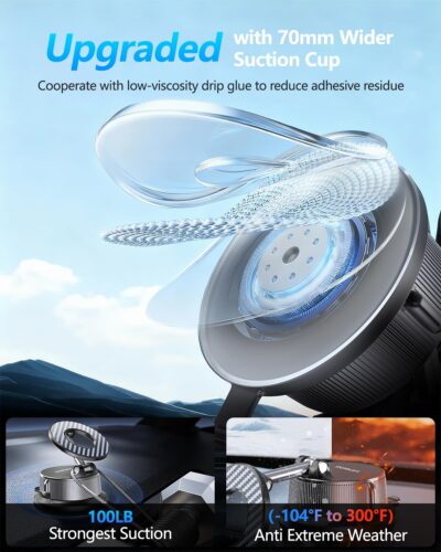 Magnetic Phone Holders for Your Car [89+LBS Suction & 3200gf Magnetic] Magsafe Car Phone Mount, Vacuum Suction Cup Car Mount for iPhone 17 Pro Max Mens Gifts for Birthday Anniversary Father Day - Image 4