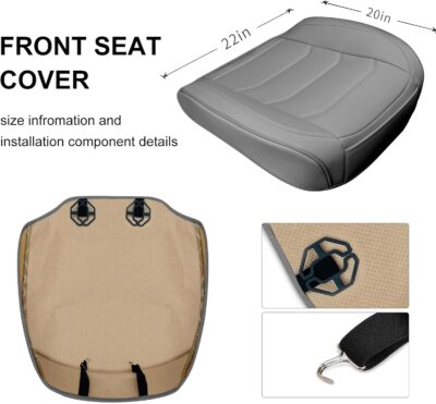 Car Seat Cover for Luxury & Comfort - PU Leather, Anti-Slip, Full Wrap Protection with Storage Pocket for Bottom Cushion - Universal Fit for 95% of Vehicles (Gray,1 Piece) - Image 5