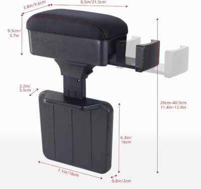 Rupse Universal Car Armrest Storage Box with Cup Holder, Adjustable Wrist Support, Center Console Organizer for Most Cars (Black Red Line) - Image 6