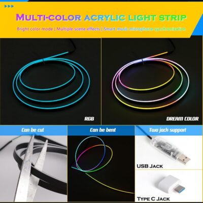Dreamcolor Interior Acrylic Car Light Strip, 2 in 1 Car LED Strip Light with APP Control 43.3 Inches Fiber Optic Ambient Lighting Kits, Multi-Modes Sound Sync Neon Lights - Image 4