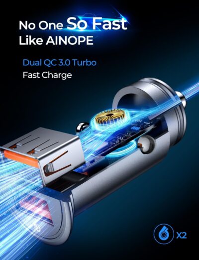 AINOPE USB Car Charger Adapter 45W, Cigarette Lighter USB Charger, Fast Car Charger for Android, [All Metal] QC 3.0 USB Adapter for iPhone 17 Pro Max 16e 16 15 14 13 12 11 Pro Samsung S26 S25 S24 S23 - Image 6