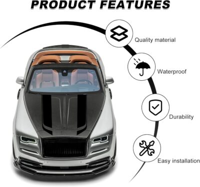 Car Hood Decal Sticker, Automotive Side Body Stripe Graphics Racing Bumper Sticker, Universal Vehicle Skirt Roof Bonnet Vinyl Decal Exterior Decoration, Car Accessories (Black) - Image 3