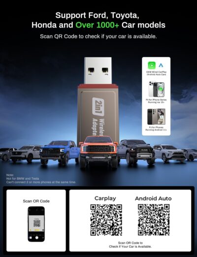 2026 Wireless CarPlay Adapter Support Apple CarPlay & Android Auto, 2-in-1 USB A & USB C Mini Bluetooth Dongle Convert Wired to Wireless Compatible with iPhone & Android Fast Marine Stereo receivers - Image 7