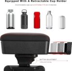 Car Armrest Storage Box with Cup Holder, Adjustable Leather Auto Seat Gap Filler Armrest Extender Pad, Liftable Forearm Wrist Support Center Console Storage Case for SUV Truck (Black & Red) - Image 3