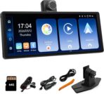 Wireless CarPlay and Android Auto 10.26-inch Touchscreen, 4K Dash Camera and 1080p Backup Camera, Universal Portable car Display, Equipped with 64G Memory Card (C6)