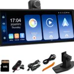 Wireless CarPlay and Android Auto 10.26-inch Touchscreen, 4K Dash Camera and 1080p Backup Camera, Universal Portable car Display, Equipped with 64G Memory Card (C6)