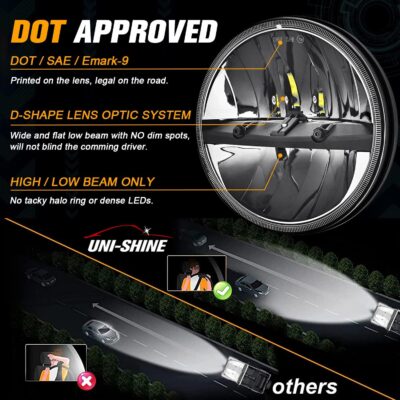 UNI-SHINE 7 inch LED Headlight 2PCS Round LED Headlamp High Low Beam DOT Approved H6024 Compatible with Wrangler JK LJ TJ CJ - Image 2