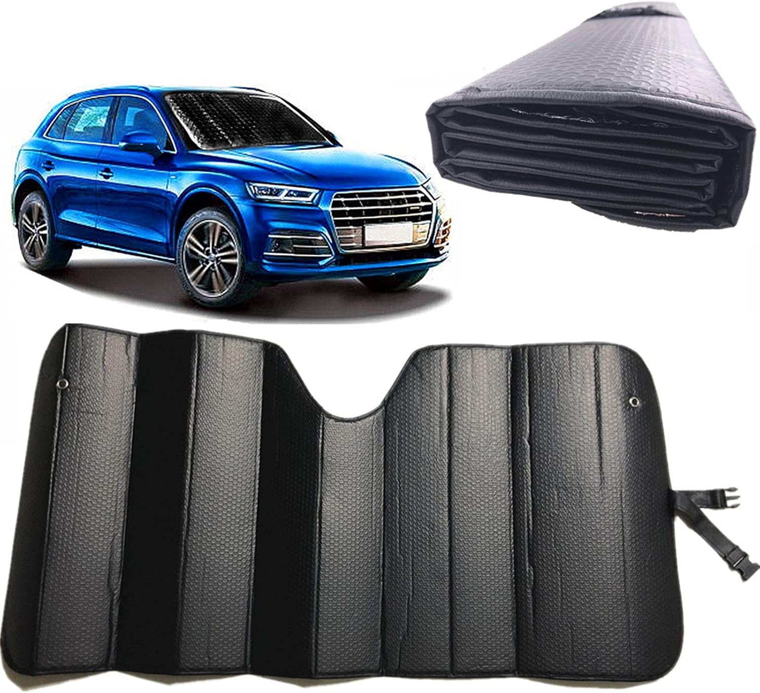 71eqOMcgIQL._AC_SL1500_.jpg Car Windshield Sunshade, Sun Protector,Foldable Front Window Shade-Thicken 5-Layer Bubble for Auto Windshield UV Protection and Heat Reflector 58"x 27.5" (Black) - Image 1