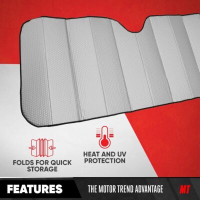 Motor Trend Front Windshield Sun Shade - Accordion Folding Auto Sunshade for Car Truck SUV - Blocks UV Rays Sun Visor Protector - Keeps Your Vehicle Cool - 58 x 24 Inch (Gray) - Image 6