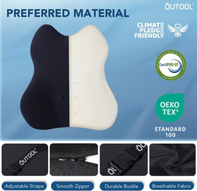 QUTOOL Lumbar Support Pillow for Car, Truck Accessories Travel Essentials, Memory Foam Back Cushion for Driving Seat, Back Pain Relief,Washable Cover, Lower Back Support Fits Most Cars(Black) - Image 7