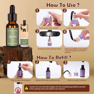 12 Pack Car Air Freshener & Refills, 6-Scent Hanging Air Freshener Diffuser Set -Each(8ml +20ml Refill), Essential Oil Diffuser With Refill Bottles, Reusable Car Fragrance Decor Accessories - Image 5