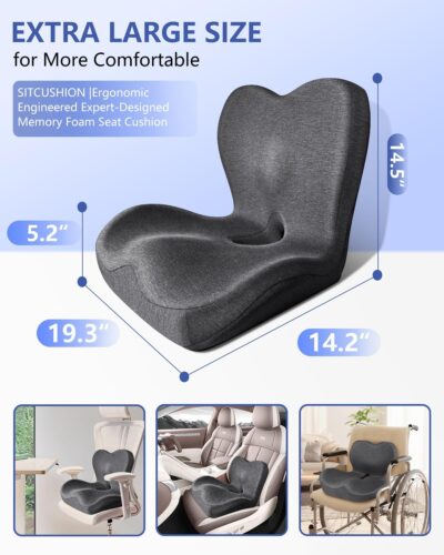 Seat Cushion with Back Support,Lumbar Support Pillow for Office Chair,X Large Memory Foam Chair Cushions for Sciatica Tailbone Pain Relief Coccyx Pad for Wheelchair, Car, Home, Office, Desk - Image 6