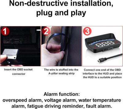 Heads Up Display for Cars, Car HUD Head Up Display M6S Universal Car 3.5 Inch HUD OBD Interface Windshield Projector, Speed, Engine RPM, OverSpeed War - Image 6