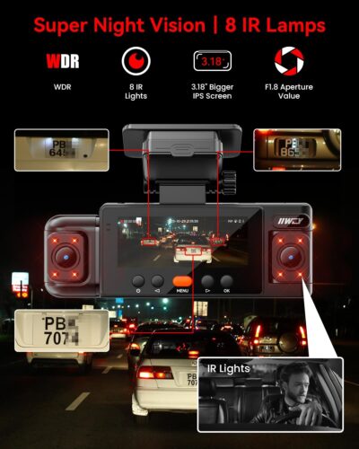 IIWEY N6 360° Dash Cam 4 Channel, 5.8G WiFi-6 (up to 20MB/s) with App, Free 128GB Card, FHD Front & Rear Inside Dash Cam for Car, 8 IR Lights Night Vision, GPS, 24/7 Parking Mode, G-Sensor - Image 3