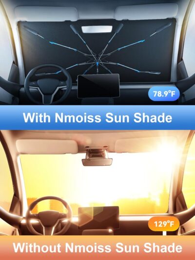 Upgraded Nmoiss Windshield Sun Shade Umbrella [Ice Rib] High Speed ​​Cooling 99% UV Blocking Protects Car from Sun and Heat Damage, Keeps Cool and Protects Interior Medium (56" L x 31" W) - Image 2