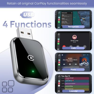 Wireless CarPlay Adapter for iPhone, Convert Wired to Wireless Apple CarPlay Adapter, Mini Size with Extension Cable USB & USB-C/Type-C, Stable Control & No Delay, Black - Image 5