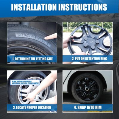 ROXX Black Lacquer Hubcaps Wheel Covers, Universal Wheel Covers Guards Snap On Auto Tire Rim OEM Style Replacement, Fits Most Car Trunk SUV-Set of 4 (14-inch) - Image 9