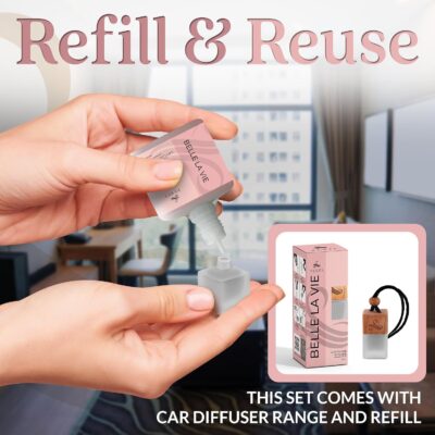 Belle La Vie Car Air Fresheners Gift Set | Luxury Perfume-Inspired Car Air Freshener for Women | Strong and Sophisticated Car Scents for Women | Refillable Essential Oil Infused Car Cologne by Perfa - Image 9