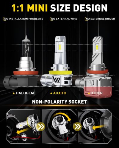 AUXITO H11/H8/H9 LED Bulbs 50,000LM 900% Brighter, 6500K Cool White, 3 Min Plug and Play Installation - Pack of 2 - Image 4