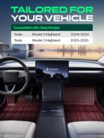 YHTAUTO Floor Mats Compatible with Tesla Model 3 Highland 2024 2025, TPE Floor Liners All Weather Custom Fit, 1st & 2nd Row, Set of 3, Red - Image 3