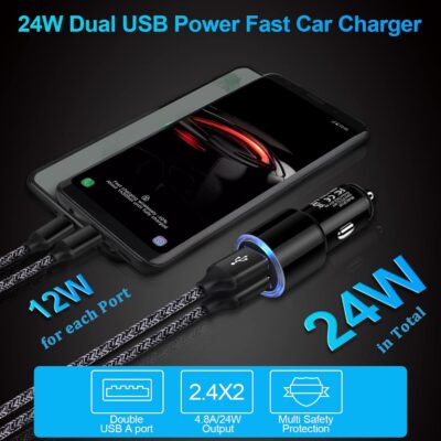 USB Car Charger, 2Pack 4.8A Fast Charging Dual Port USB Cigarette Lighter Adapter for iPhone 15 14 13 12 11 Pro Max SE XR X 8 7 6, iPad, Samsung Galaxy S23 S22 S21 S20 S10 S9 S8 S7 A51,Android,Kindle - Image 3