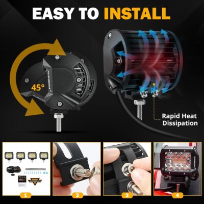 Auxbeam 4 Inch 240W LED Pods, Amber White Fog Light 6 Modes Strobe Lights for Work Truck, Dual Color Combo Offroad Driving Light for Jeep ATV Utv Car, 4 Packs - Image 4