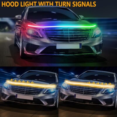 59 Inches RGB Multi-Color Dynamic Scanning Starter Hood Lights, Car LED Hood Light Strip, Exterior Flexible Headlight Waterproof Daytime Running Lamps Strips (1 Set) - Image 2