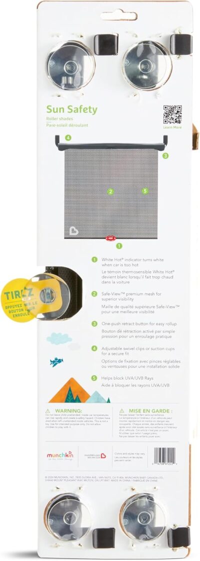 Munchkin Brica Sun Safety Car Window Shade with Heat Alert, Helps Block UVA/UVB Rays, 2 Pack, Black - Image 8