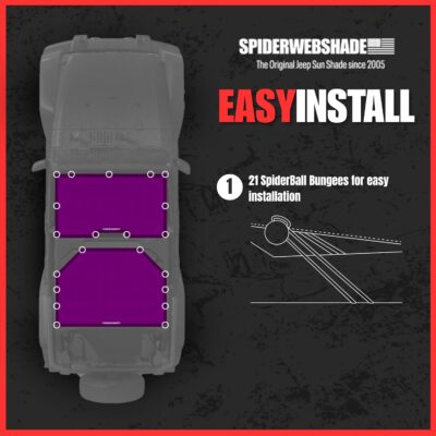 SPIDERWEBSHADE Original JK 4-Door Front and Rear Sunshade Top (2007-2017) Compatible with Jeep Wrangler JKU Rubicon Sahara Sport All Trims - Airbag Safe - USA Made - 10 Year Warranty (Purple) - Image 2