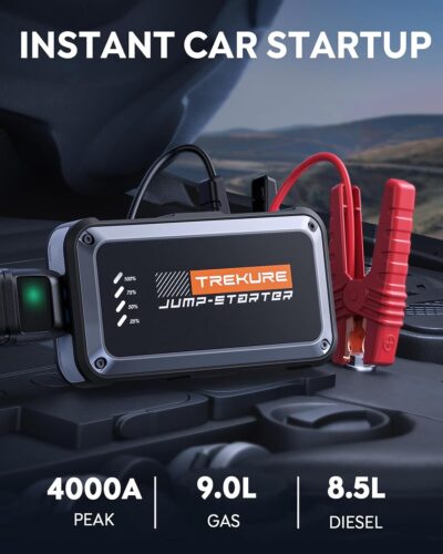 TREKURE Portable Car Battery Jump Starter 4000A 16800mAh Jump Box, Car Battery Jumper Starter Portable Jumper Cables for car(8.0L Gas/6.5L Diesel), Fast Charge, Lights, Compact - Image 2