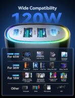 120W for iPhone 17 16 Pro Max Car Charger USB C Fast Charge, 4-Port Car Charger Cigarette Lighter Adapter, Dual 60W USBC & USB-A Multiport Car Adapter for iPhone 17 Pro/15/14/13, Galaxy S26/S25, iPad - Image 8