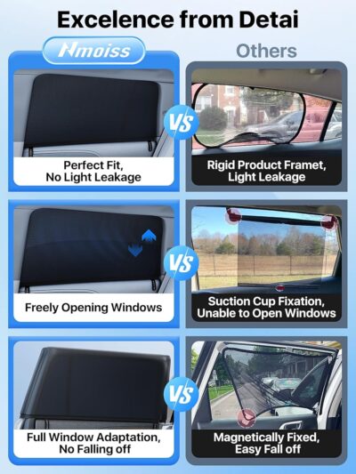 Car Window Shades for Baby[Ice Crystal Cooling Layer](2 Pack) UV-Blocker Cling Sun Shade 99% UV Protection Fit SUV/Sedan/Minivan | Roll Windows Down, Privacy Safe Medium - Image 5