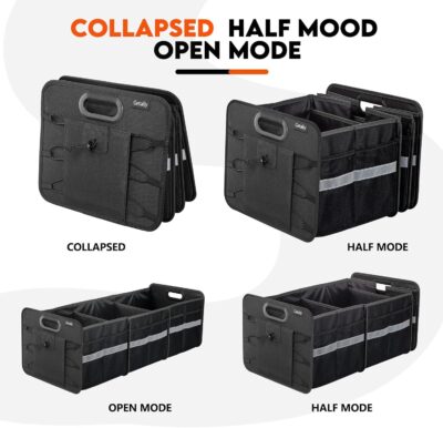 Trunk Organizer for Car， Collapsible Trunk Organizer with Multi Pockets, 3 Compartments Storage Organizer for Car SUV, Truck, Sedan - Image 3